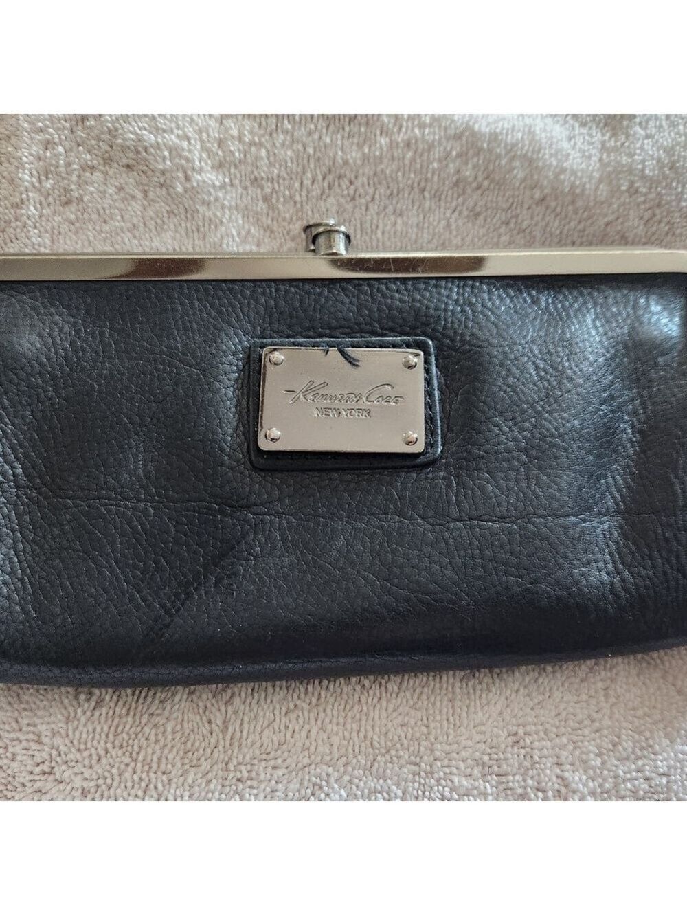 Kenneth Cole New York Black Leather Double Frame Wallet Clutch